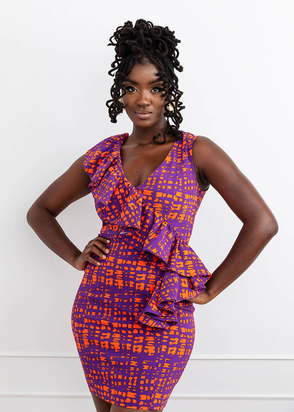 Jioni Women's African Print Corset Dress (Orange Blue Adire)