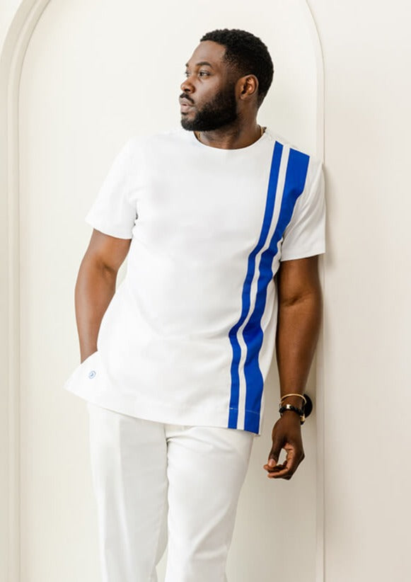Azi Men's African Short Sleeve Tunic (White)-Clearance – D'IYANU