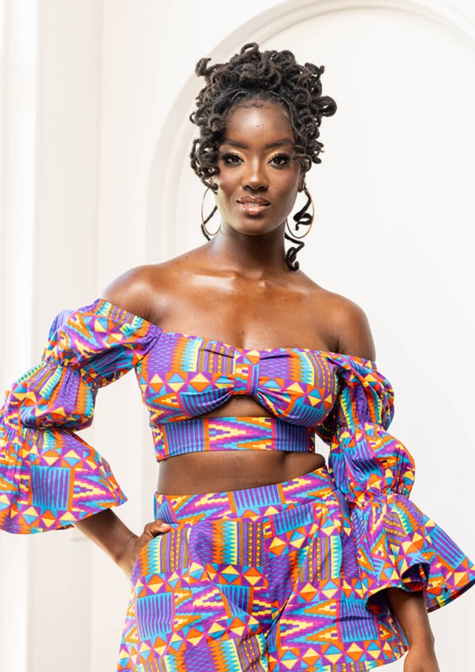 Binti Women's African Print Crop Top (Rainbow Kente)-Clearance – D'IYANU
