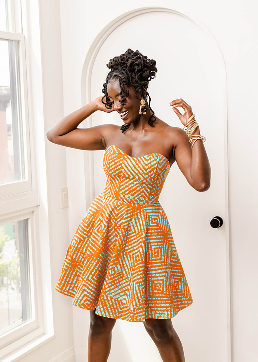 Jioni Women's African Print Corset Dress (Orange Blue Adire) – D'IYANU