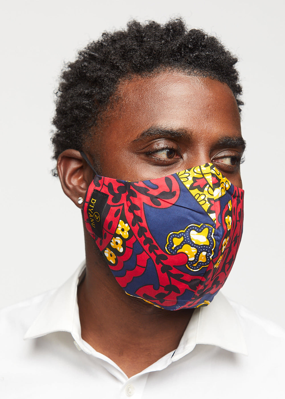 Dabo African Print 2 Layer Reusable Face Mask Navy Gold Paisley