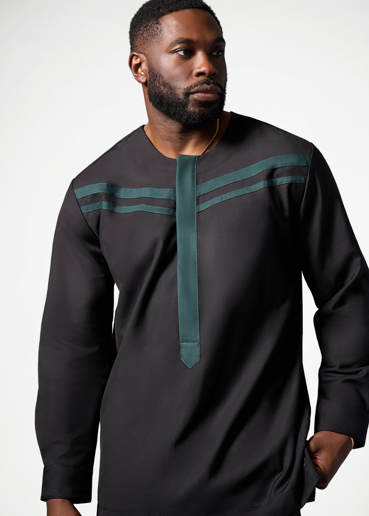 Zain Men's African Traditional Shirt (Black/Green)