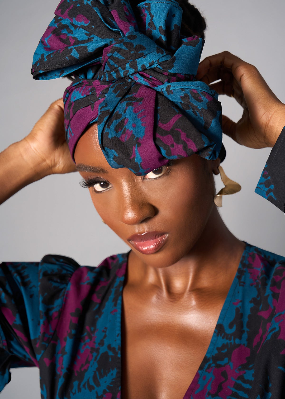 African Print Headwrap/Scarf (Midnight Teal Abstract)