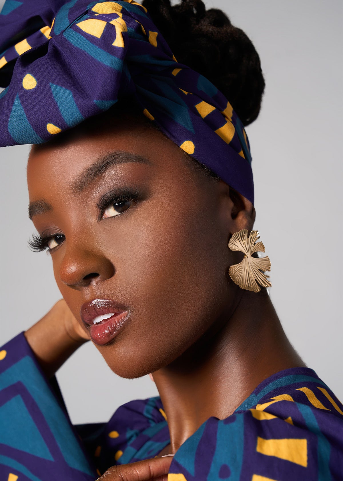 African Print Headwrap/Scarf (Teal Plum Tiles)