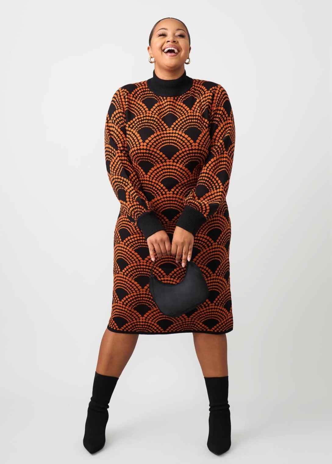 Zania Women's African Print Sweater Dress (Black Amber Dots)