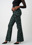 Abebe Women's African Print Stretch Wide Leg Pants (Black Malachite Geometric)