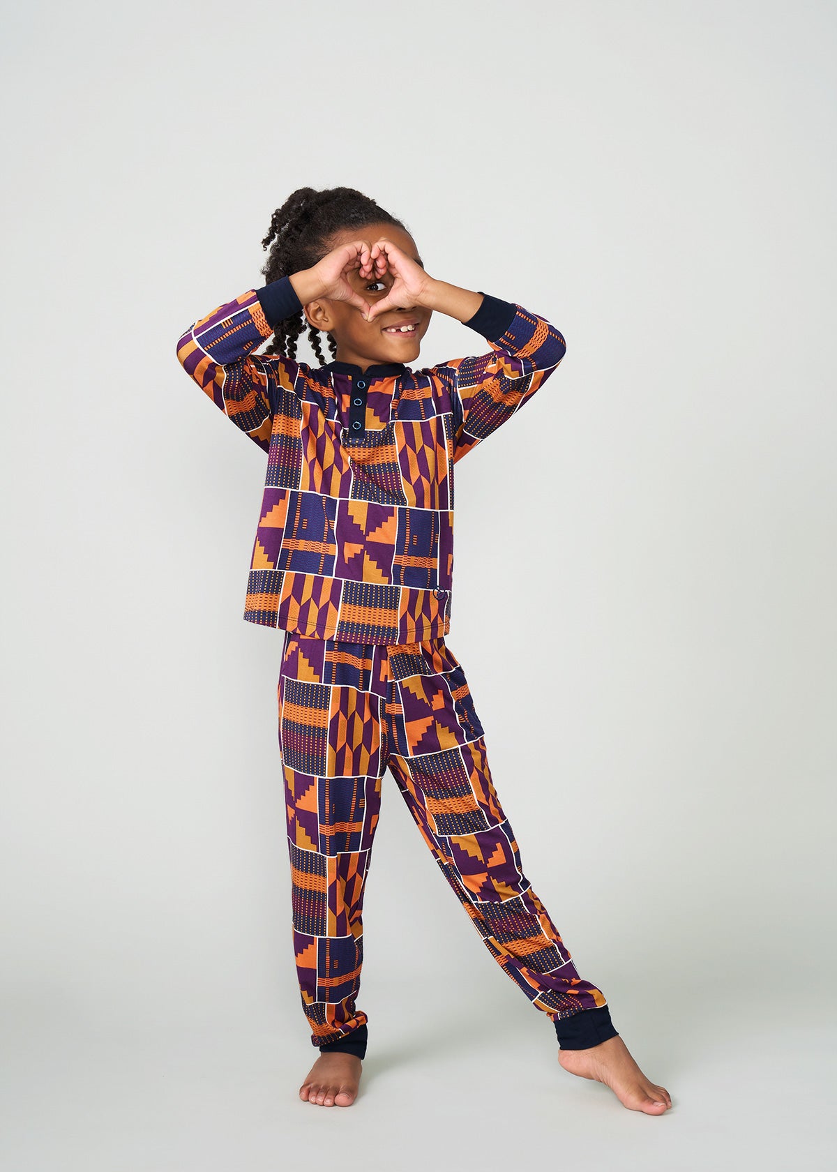 Abeje Kids' Unisex African Print Pajama Set (Harvest Orange Kente)