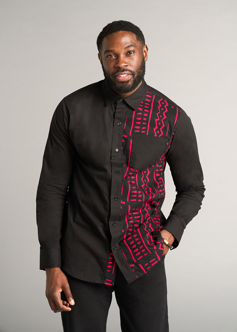 Hami Men's African Print Lightweight Blazer (Black Magenta Tribal)