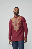 Afram Men's African Embroidered Traditional Top (Maroon)