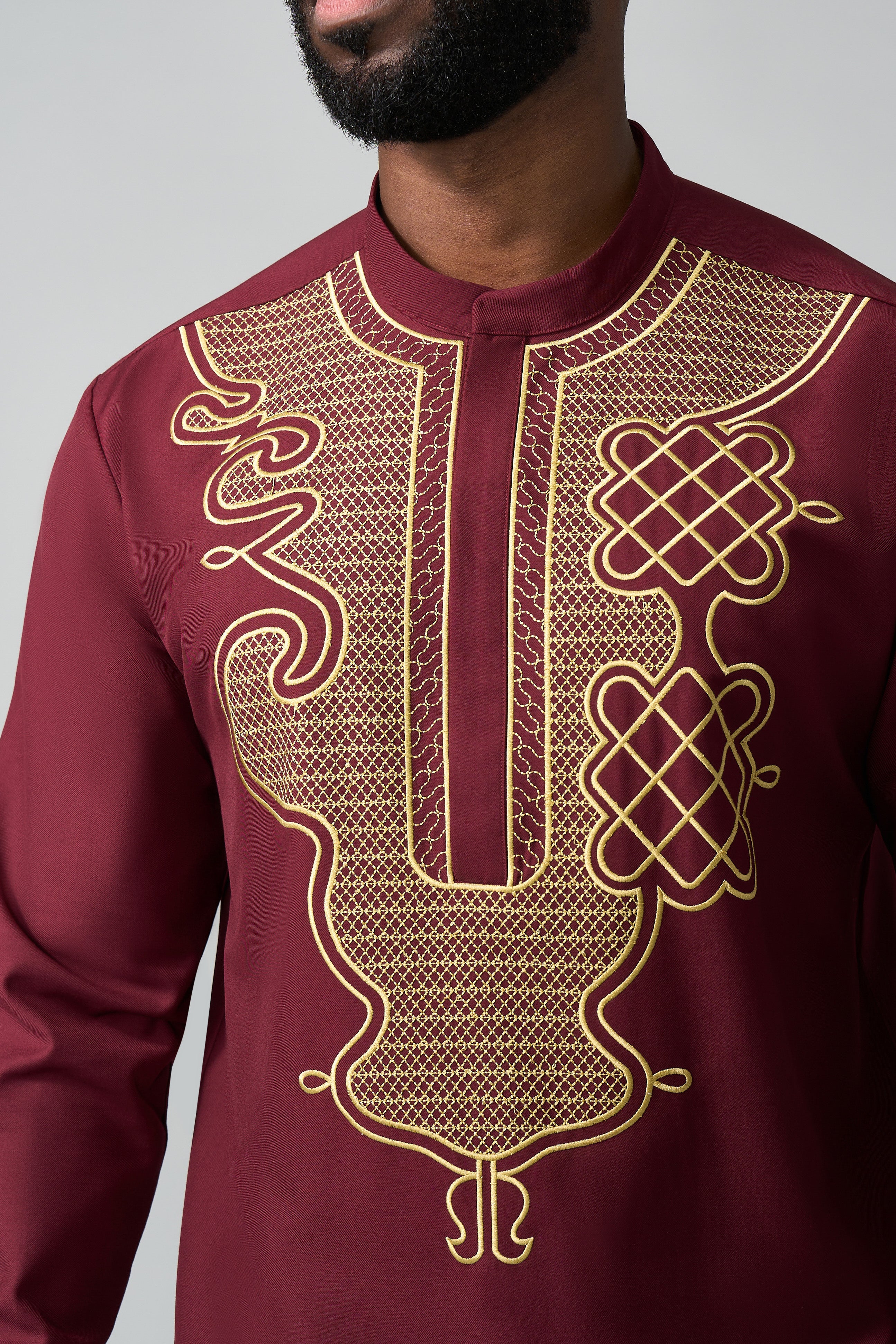 Afram Men's African Embroidered Traditional Top (Maroon)