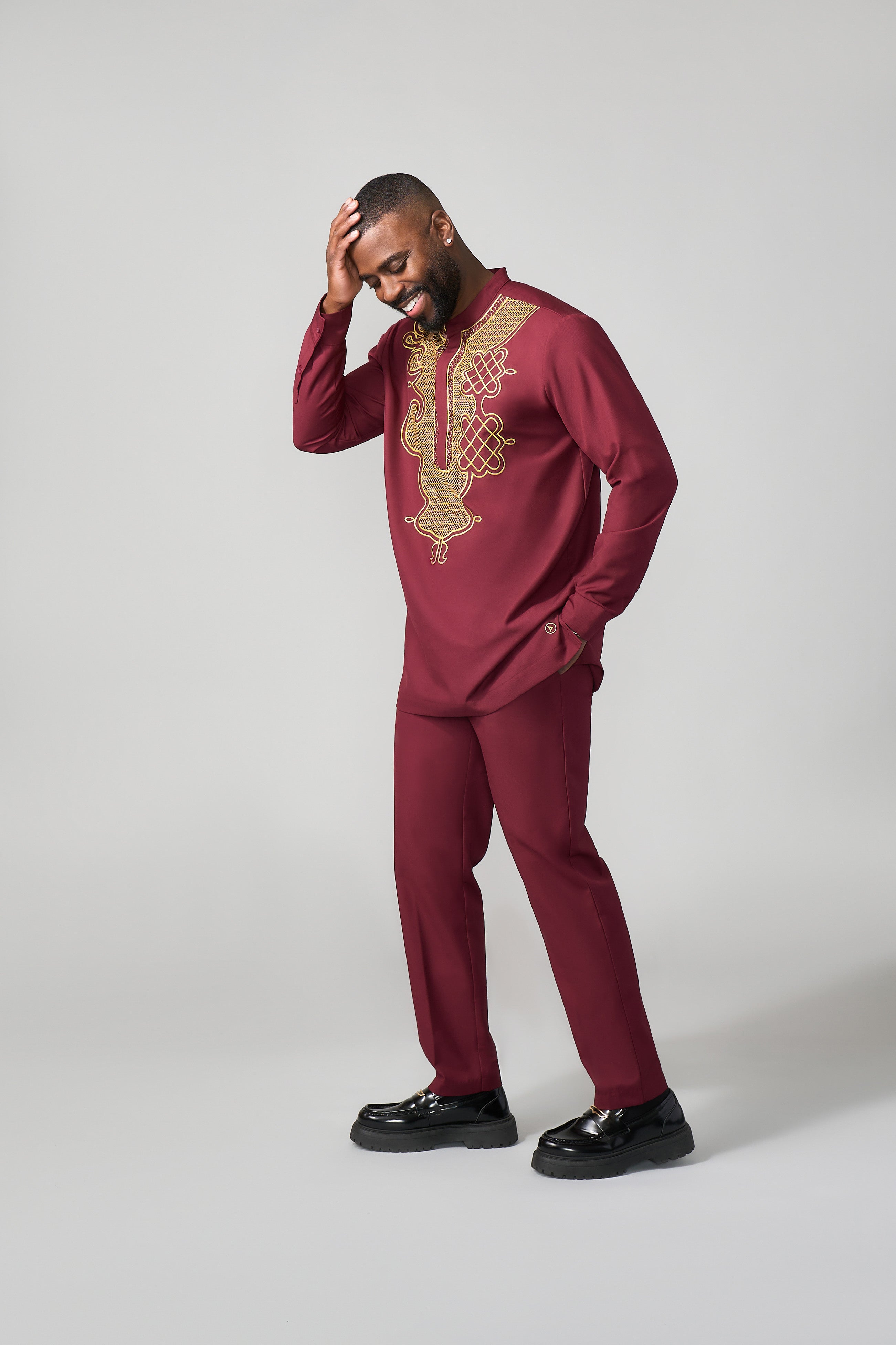 Afram Men's African Embroidered Traditional Top (Maroon)