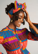 African Print Headwrap/Scarf (Orange Teal Adire)