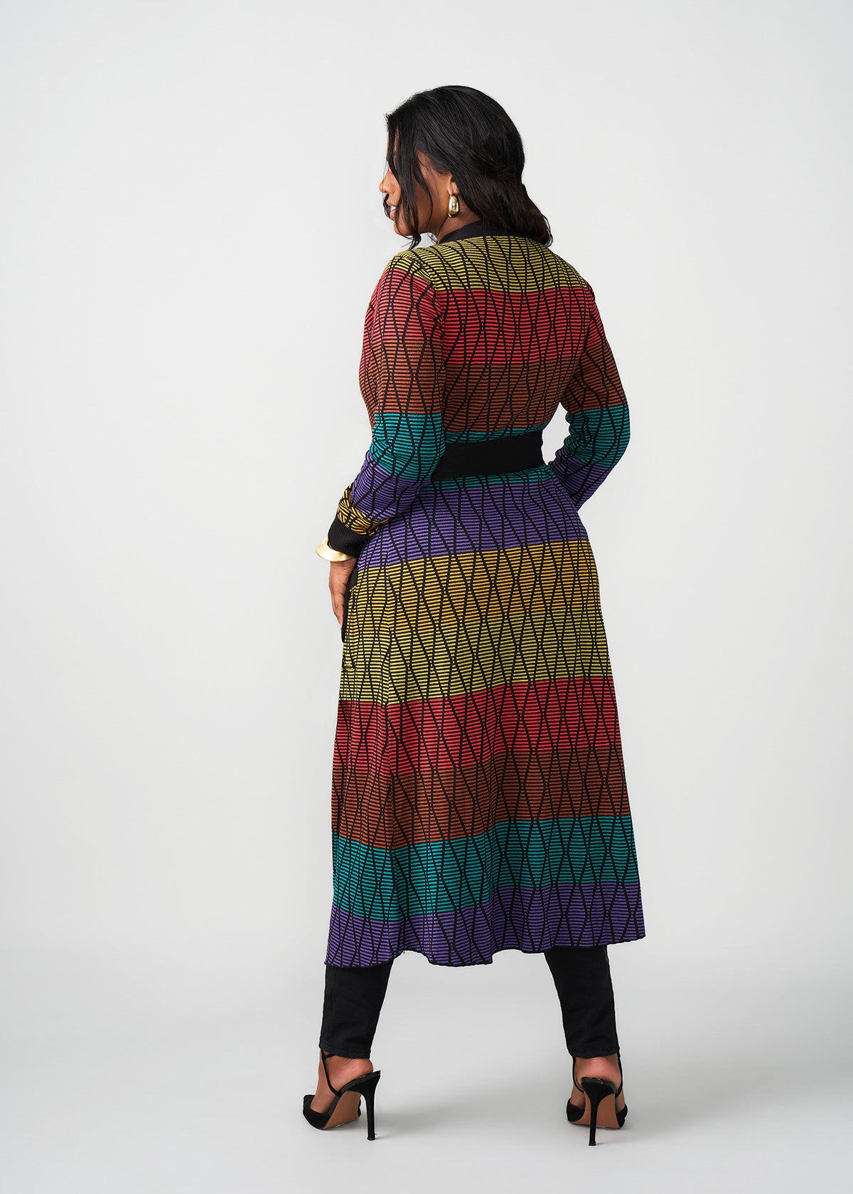 Aisha Women's African Print Cardigan (Rainbow Diamond Stripes)