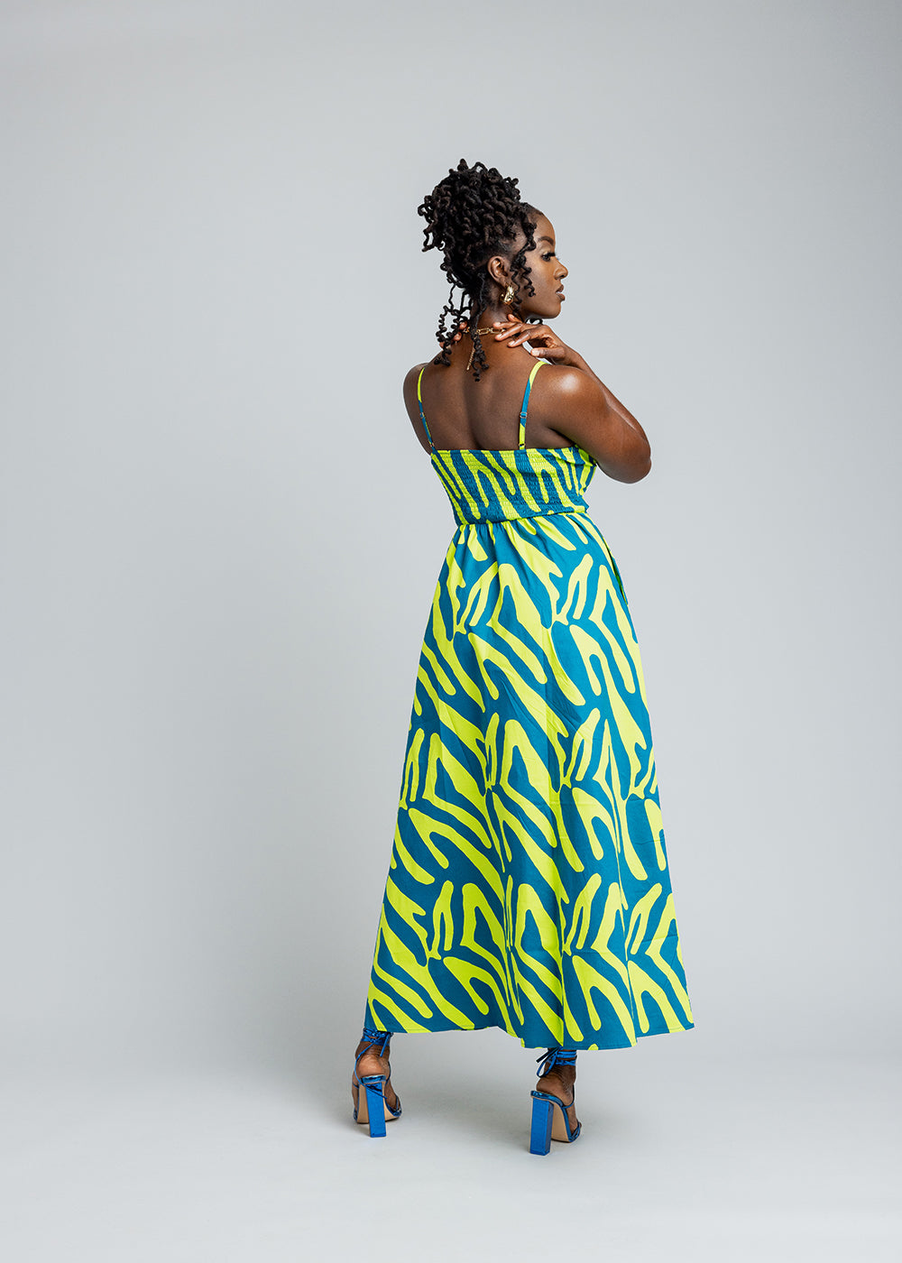 Anjiola Women's African Print Maxi Dress (Lime Zebra Abstract)