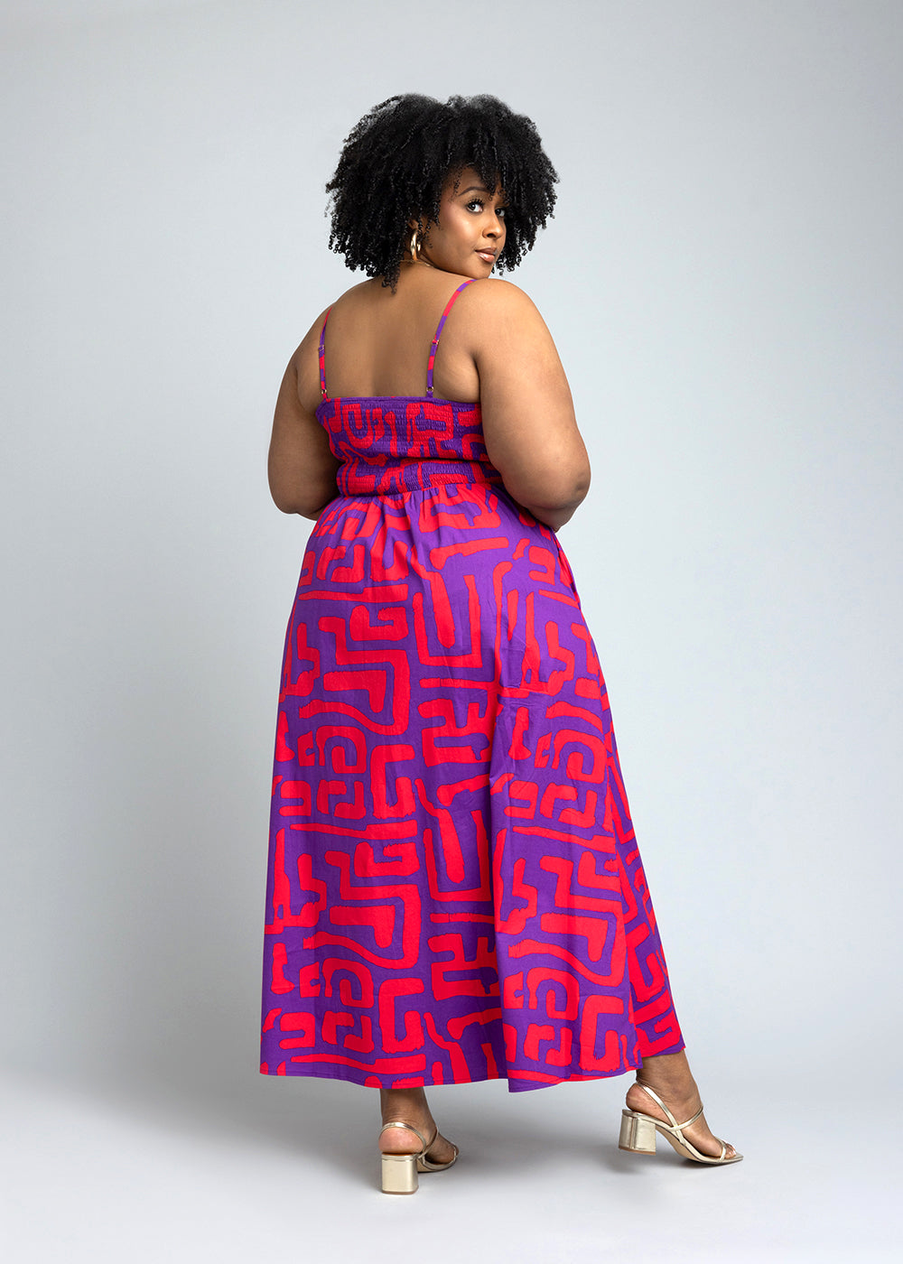 Anjiola Women's African Print Maxi Dress (Purple Red Geometric)