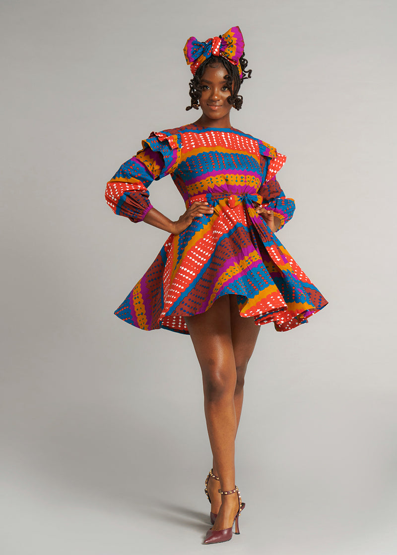 Anola Women's African Print Dress (Orange Teal Adire) – D'IYANU