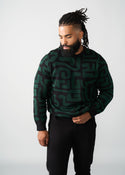 Asaye Men's African Print Crew Neck Sweater (Black Malachite Geometric)