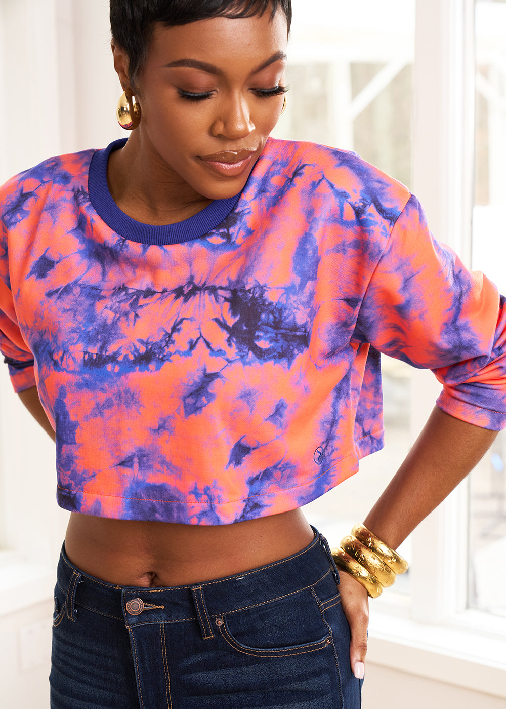 Bamba Women's African Print Cropped Sweatshirt (Sunset Tie Dye) - Clearance