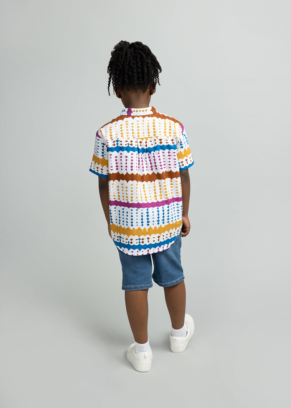 Chuks Boy's African Print Button-Up Shirt (White Nautical Adire)