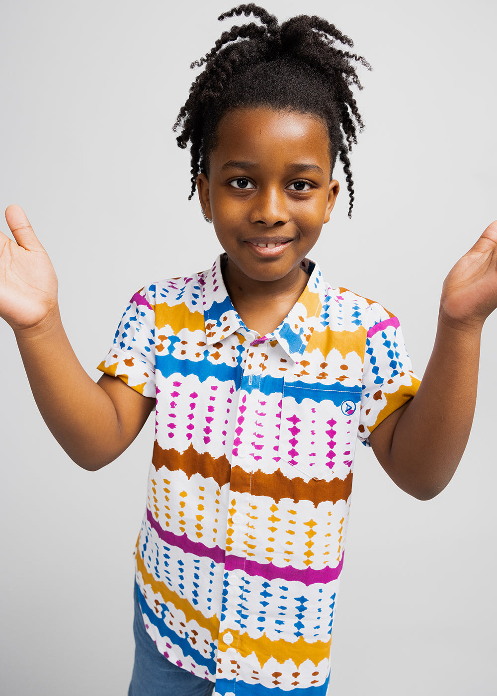 Chuks Boy's African Print Button-Up Shirt (White Nautical Adire)