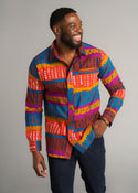 Chane Men's African Print Button-up Shirt (Orange Teal Adire) - Clearance