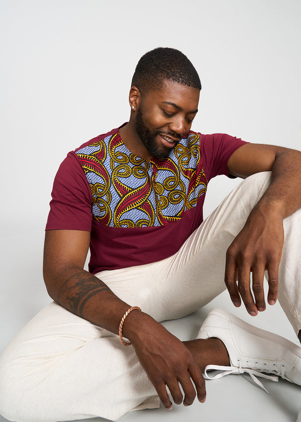 Dayo Men's African Print T-shirt (Red Yellow Vines)