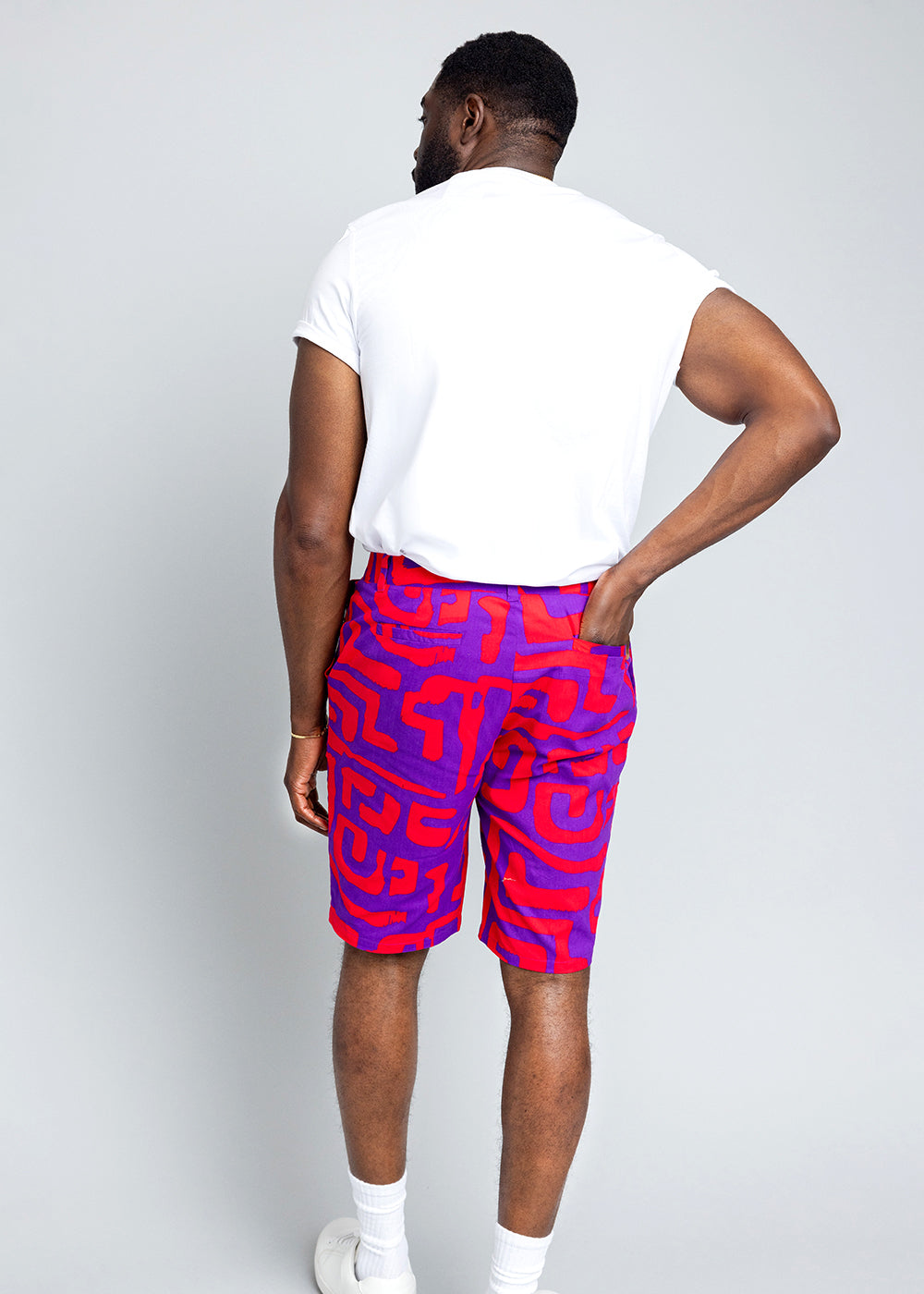 Debare Men's African Print Shorts (Purple Red Geometric)