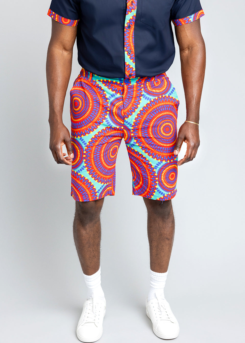 Debare Men's African Print Shorts (Turquoise Red Circles)- Clearance