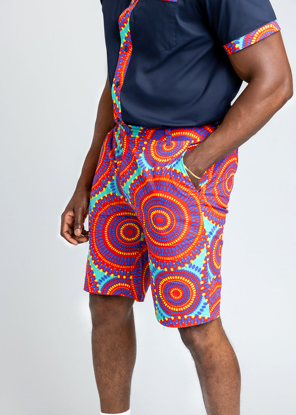 Debare Men's African Print Shorts (Turquoise Red Circles)- Clearance