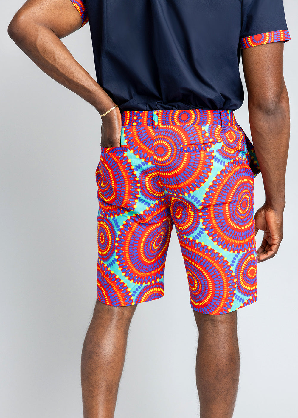 Debare Men's African Print Shorts (Turquoise Red Circles)- Clearance