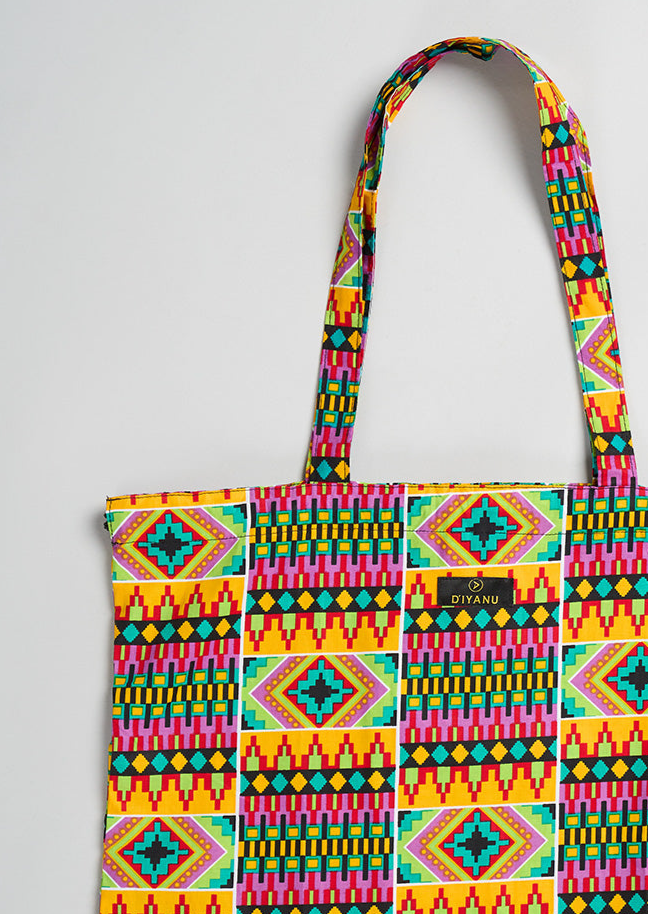 Ebuni African Print Tote (Lilac Yellow Tribal)