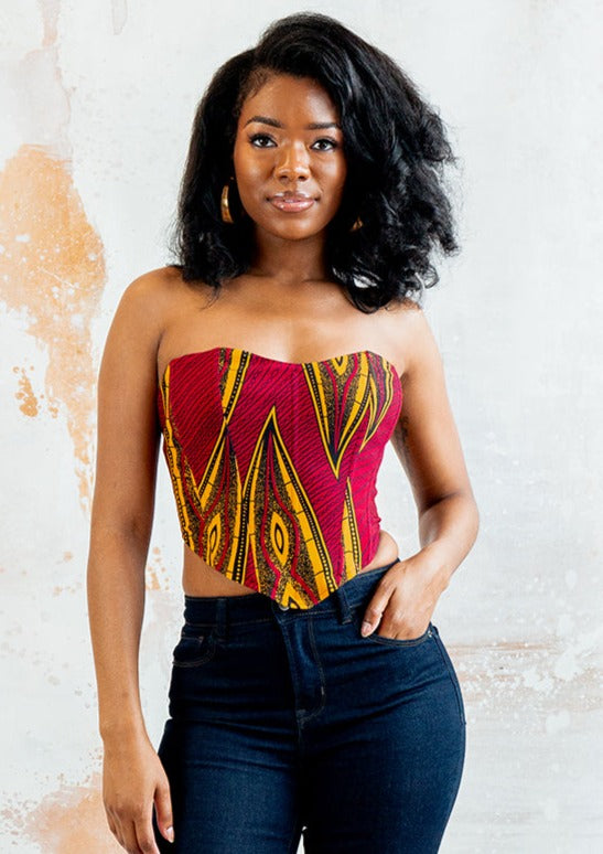Zera Women's African Print Stretch Peplum Top (Cream Orange Kente) – D'IYANU