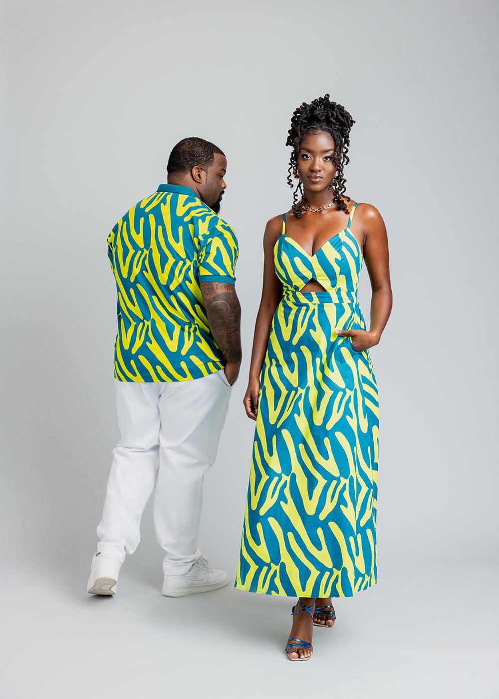 Anjiola Women's African Print Maxi Dress (Lime Zebra Abstract)