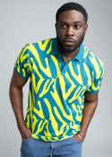 Femi Men's African Print Polo Shirt (Lime Zebra Abstract)