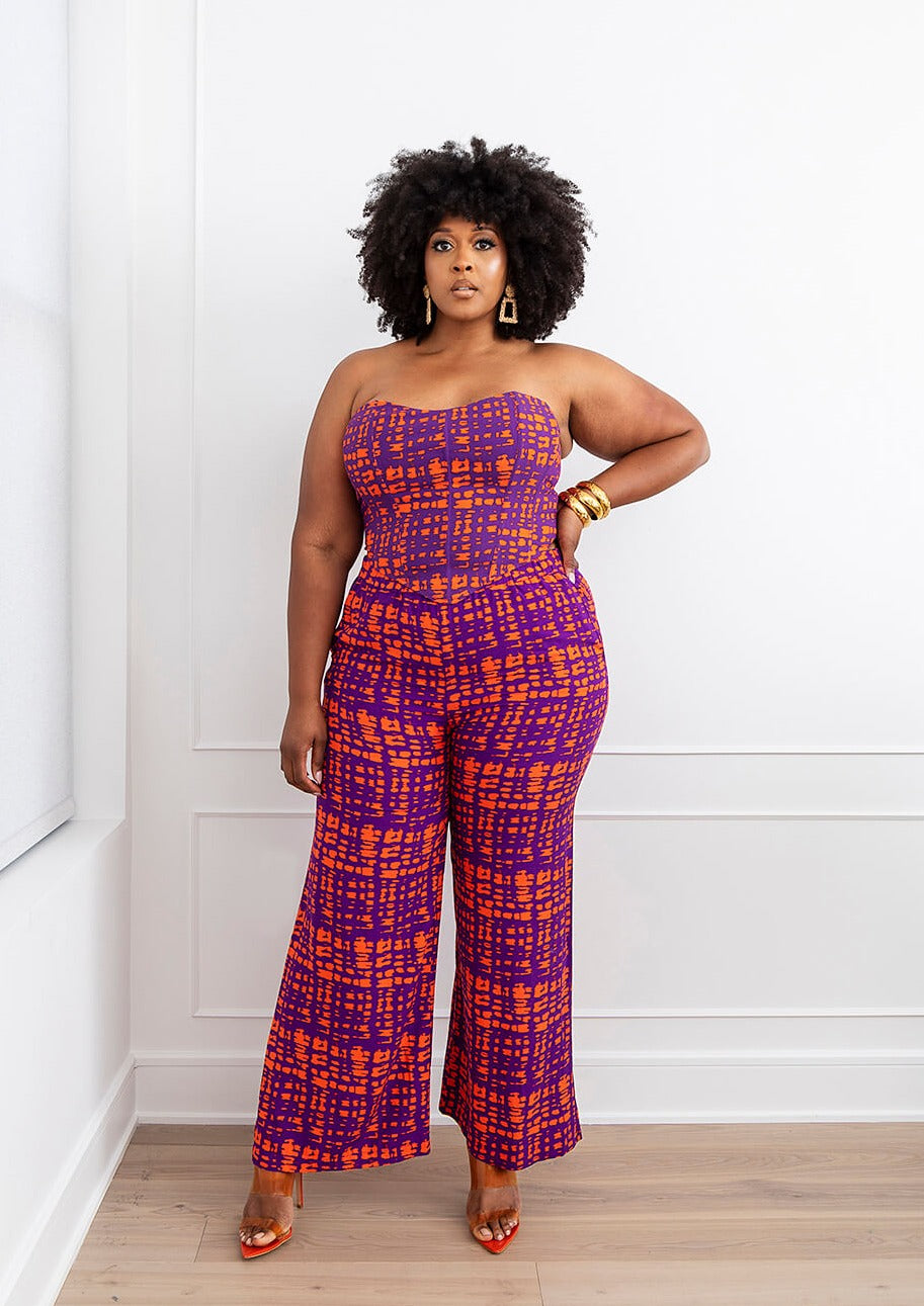 Sika Women's African Print Wide Leg Pants (Purple Tangerine Adire) - Clearance