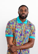 Femi Men's African Print Polo Shirt (Tropical Stamp) - Clearance