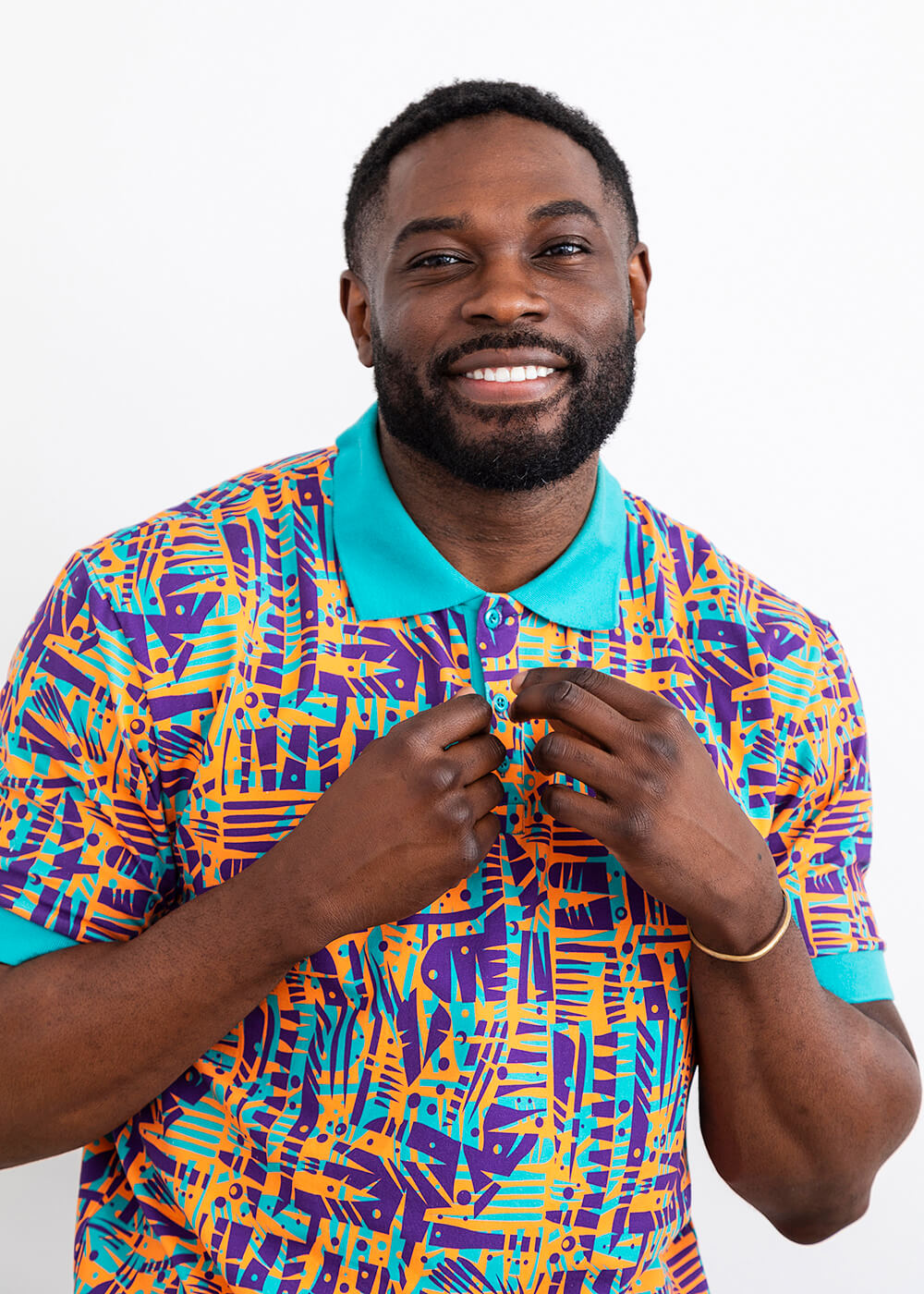 Femi Men's African Print Polo Shirt (Tropical Stamp) - Clearance