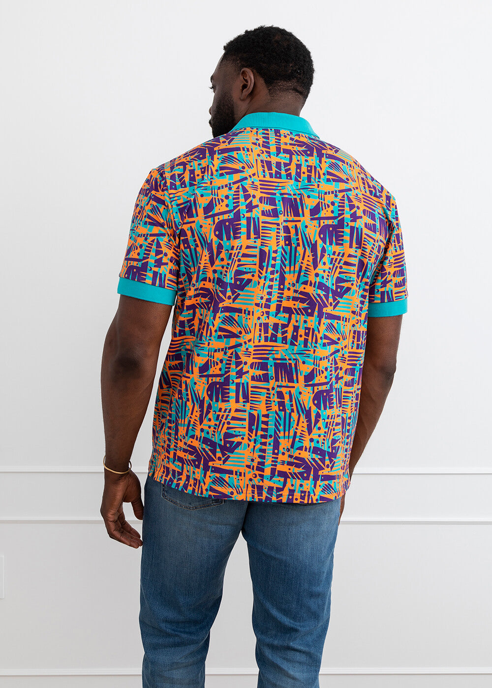 Femi Men's African Print Polo Shirt (Tropical Stamp) - Clearance