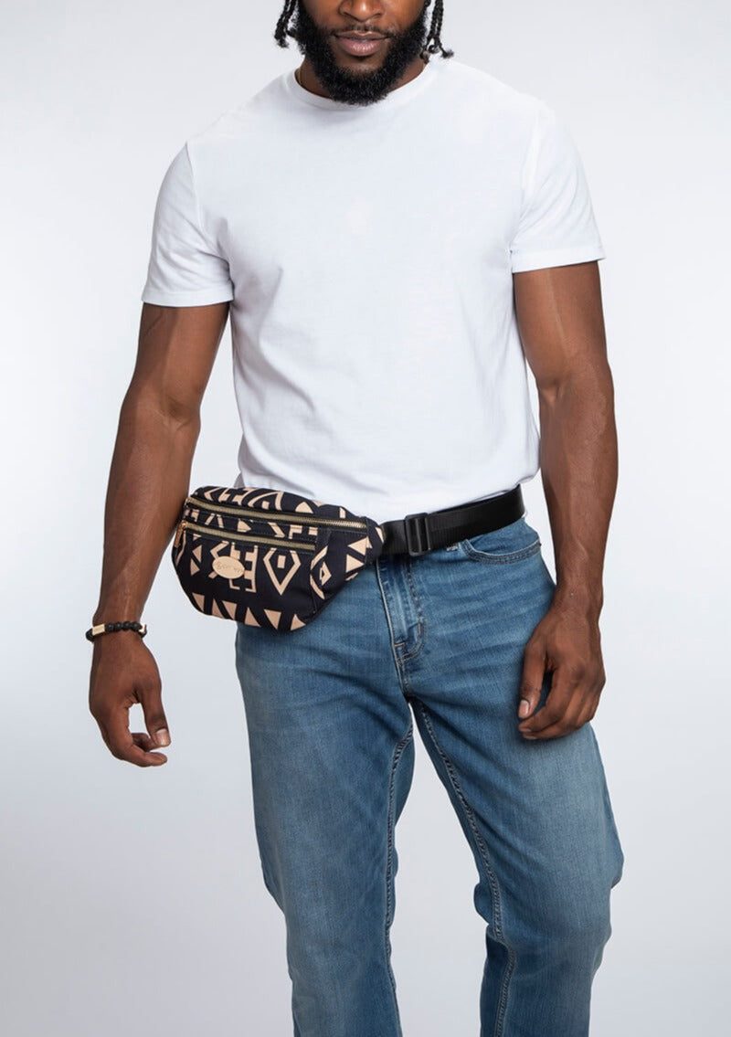 Naji African Print Unisex Fanny Pack (Tan Black Tribal)