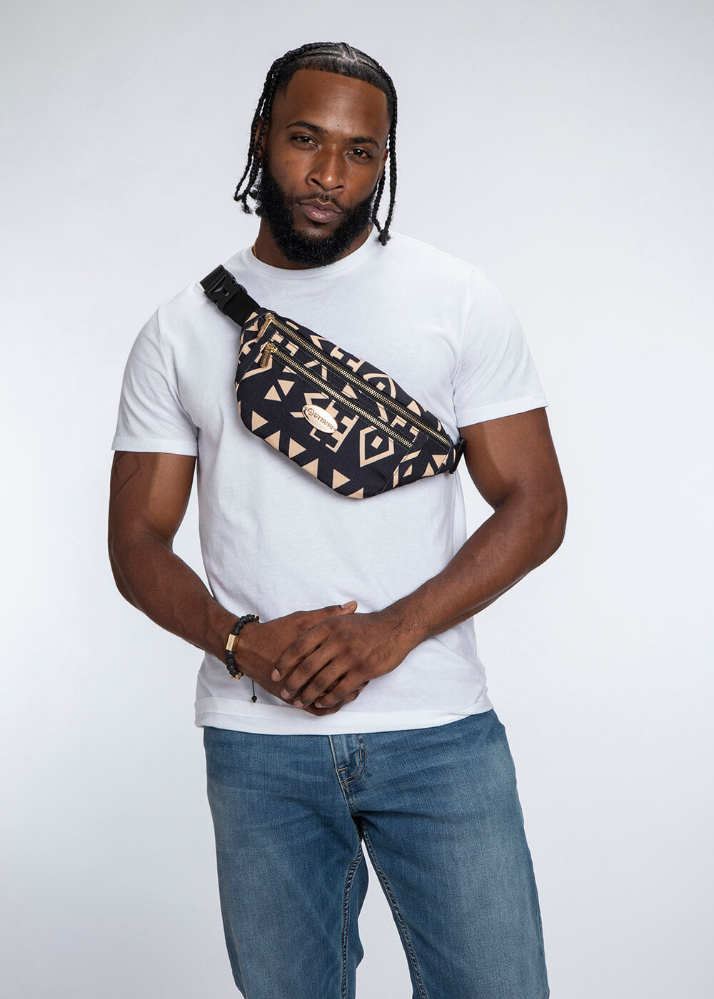 Naji African Print Unisex Fanny Pack (Tan Black Tribal)