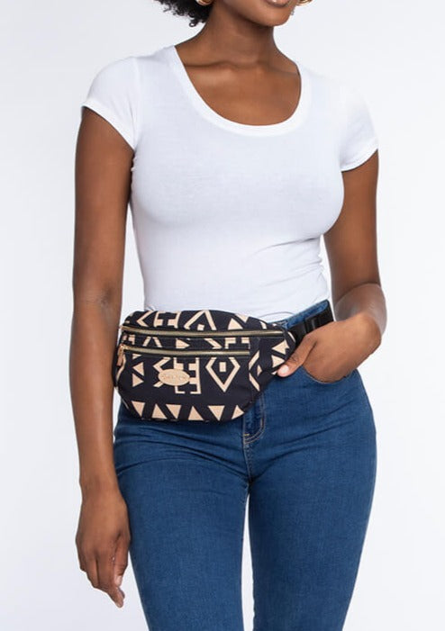 Naji African Print Unisex Fanny Pack (Tan Black Tribal)