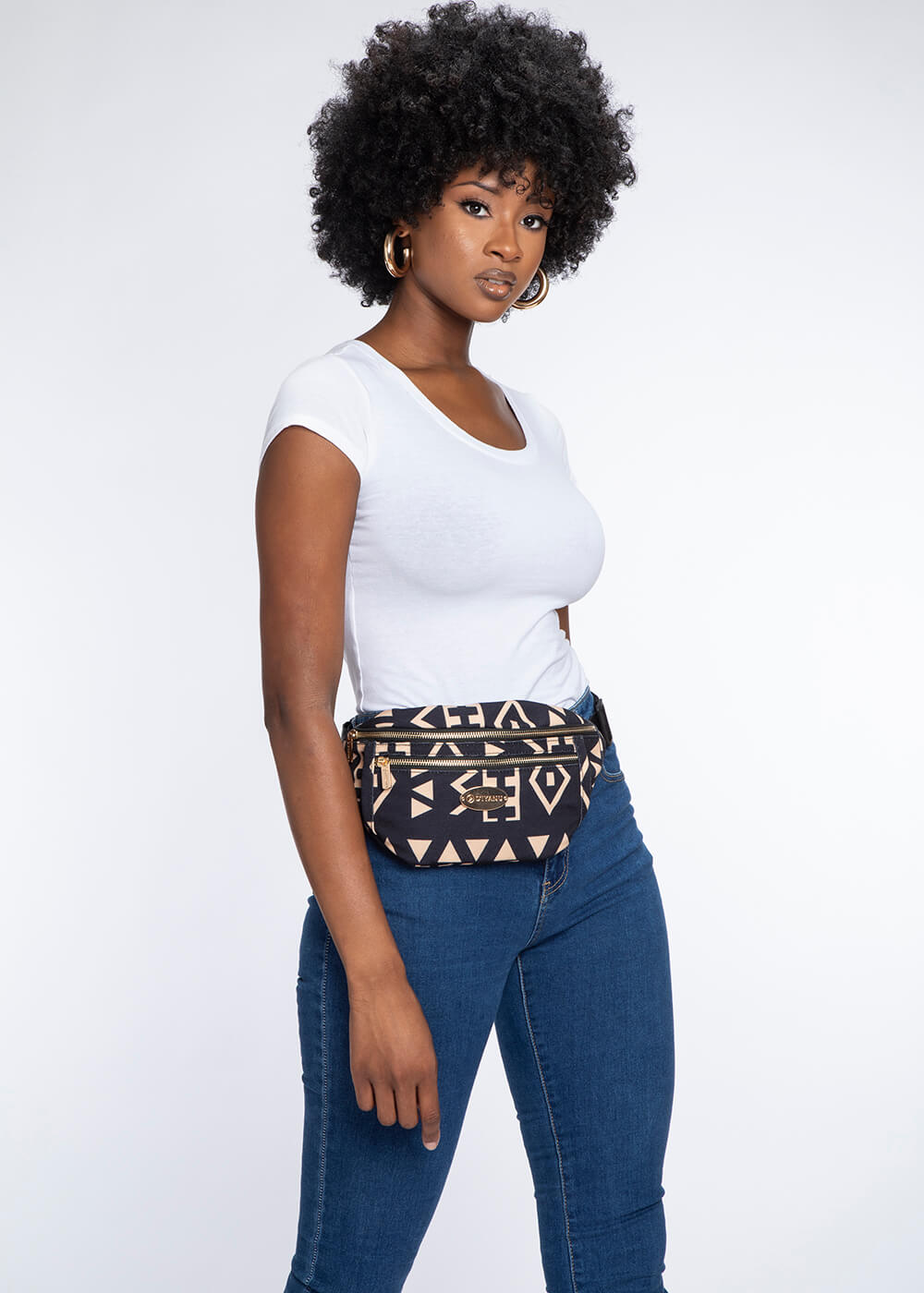 Naji African Print Unisex Fanny Pack (Tan Black Tribal)