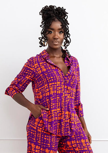 Caimile Women African Print Stretch Corset Top Purple Tangerine Adire –  D'IYANU