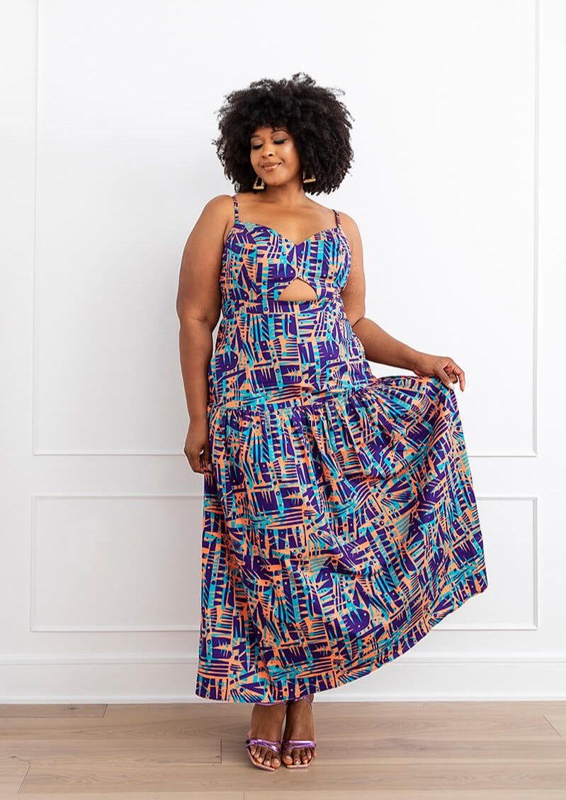 Kenyatta Women's African Print Maxi Dress (Tropical Stamp) - Clearance