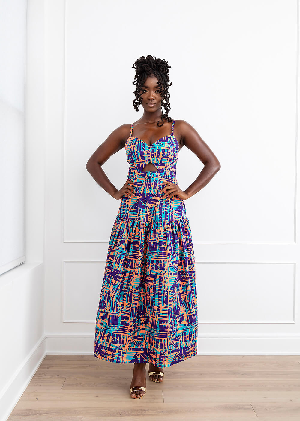 Kenyatta Women's African Print Maxi Dress (Tropical Stamp) - Clearance