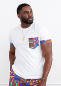 Seun Men's African Print T-Shirt with Pocket (Rainbow Kente) - Clearance