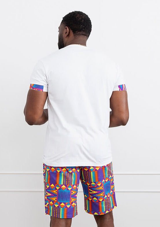 Seun Men's African Print T-Shirt with Pocket (Rainbow Kente) - Clearance