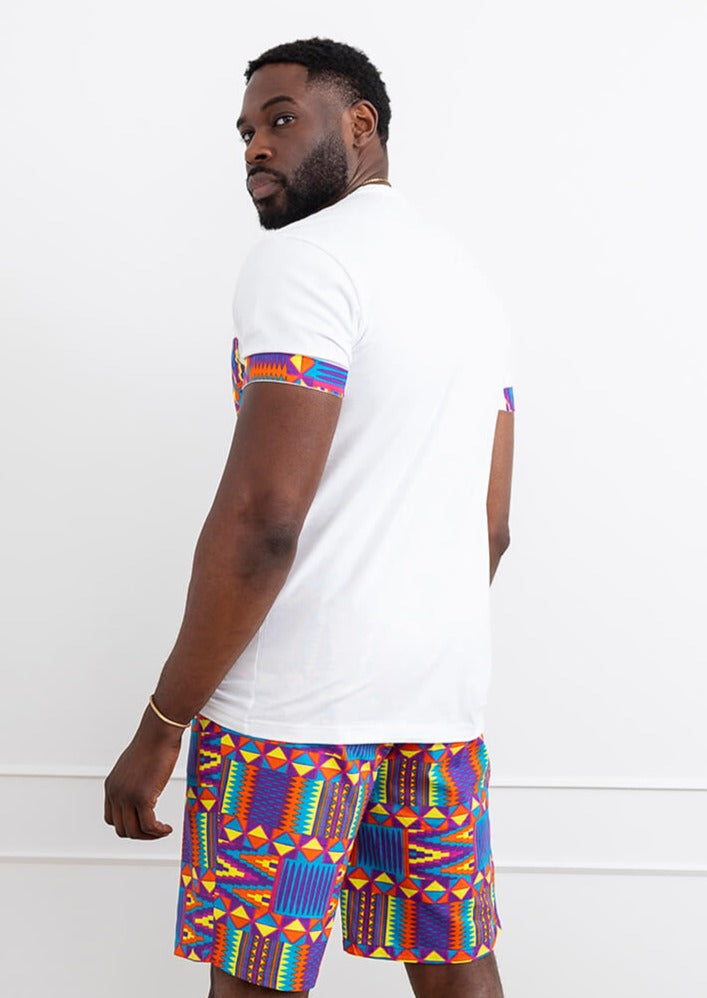 Seun Men's African Print T-Shirt with Pocket (Rainbow Kente) - Clearance