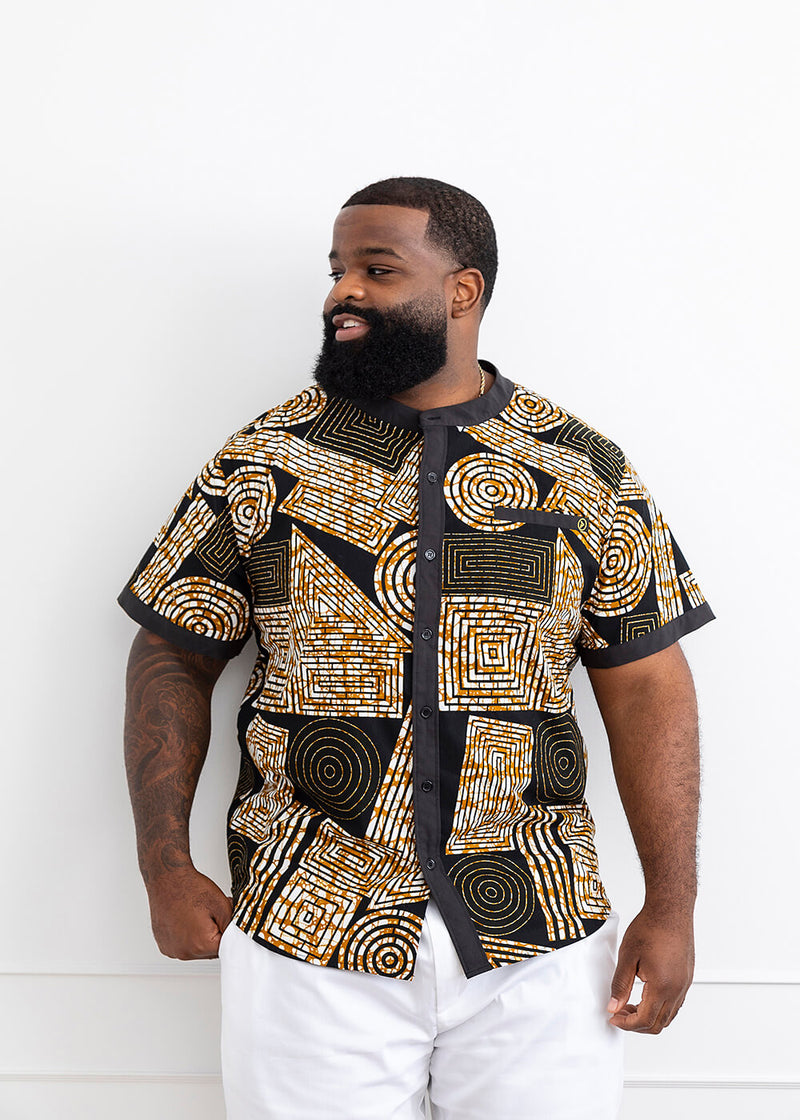 Olu Short Sleeve Mandarin Button-Up African Print Shirt – D'IYANU