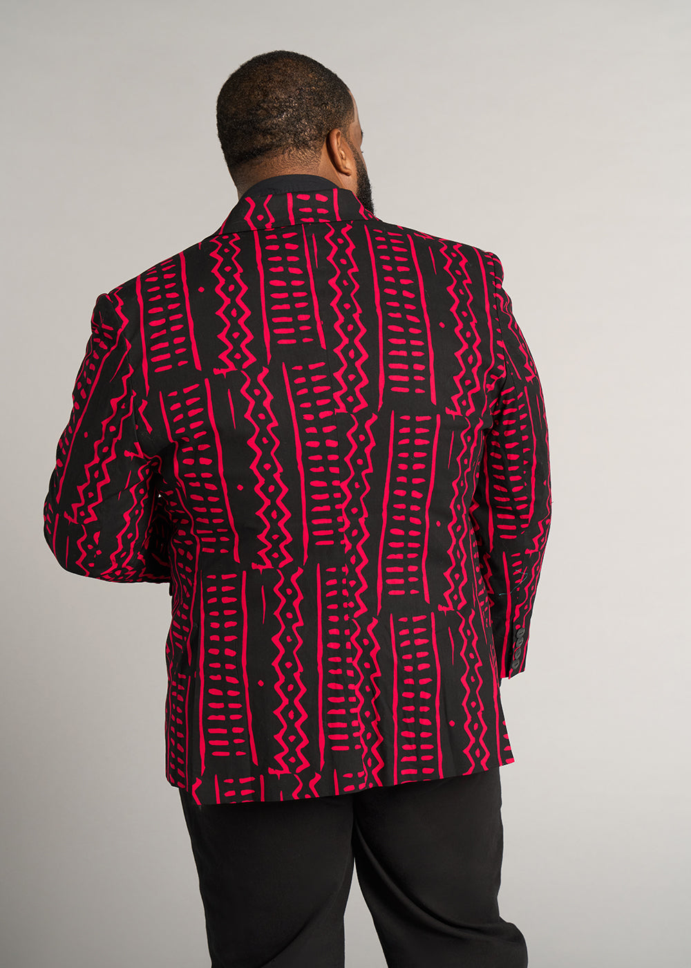 Hami Men's African Print Lightweight Blazer (Black Magenta Tribal)